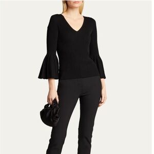 Carolina Herrera Black Ribbed V-Neck Top XS